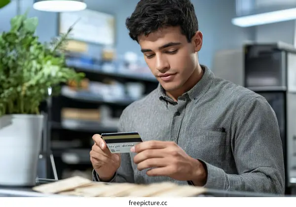 Man Holding Credit Card in Office