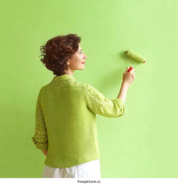 Woman Painting a Lime Green Wall