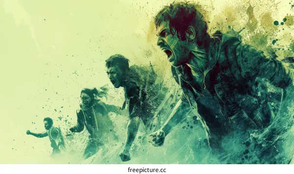 Four people running in a post-apocalyptic world