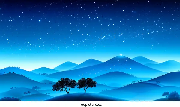 Night Landscape of Mountains and Stars