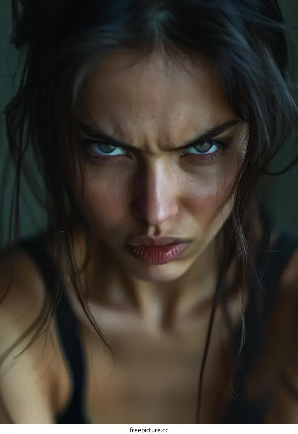 Close-up Portrait of a Woman with Intense Expression