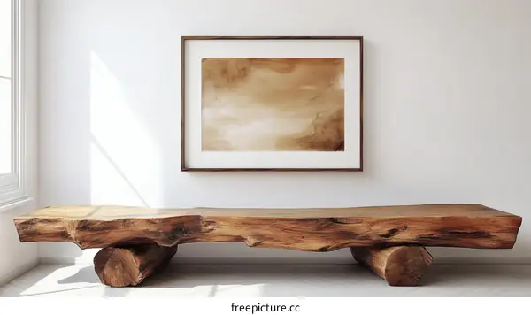 Modern Rustic Wooden Bench with Abstract Painting