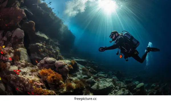 Scuba diver exploring a coral reef