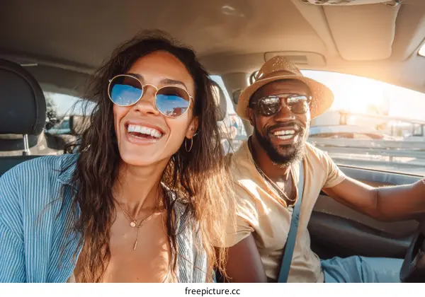 Happy Couple Enjoying a Road Trip