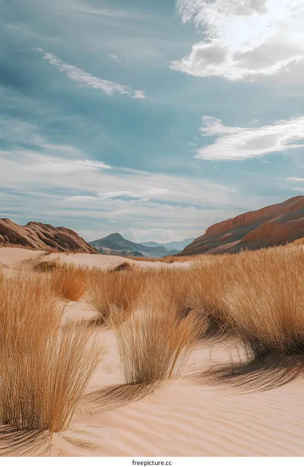 Desert Landscape With Blue Sky and White Clouds