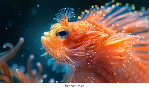 A vibrant close up of a red and orange colored reef fish
