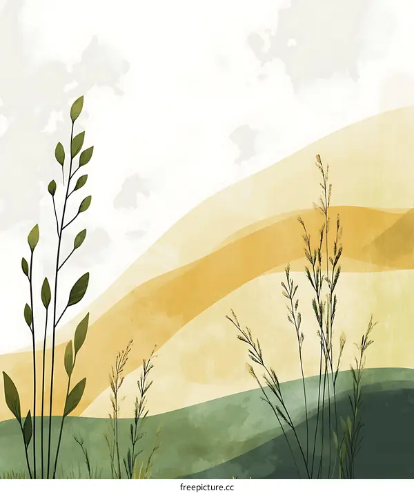 Abstract Watercolor Landscape with Green and Yellow Hues