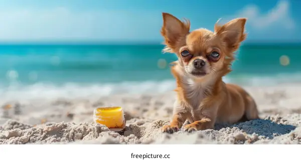 Cute Brown Chihuahua on the Beach