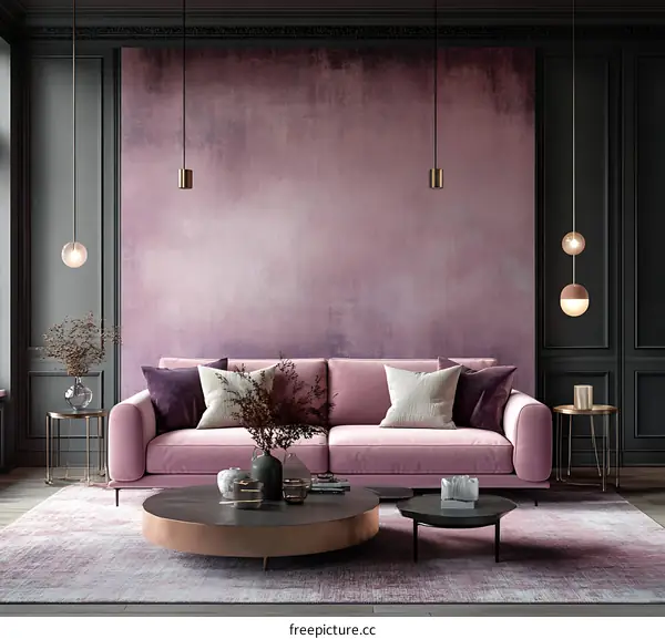 Modern Living Room Interior Design with Dusty Rose Walls