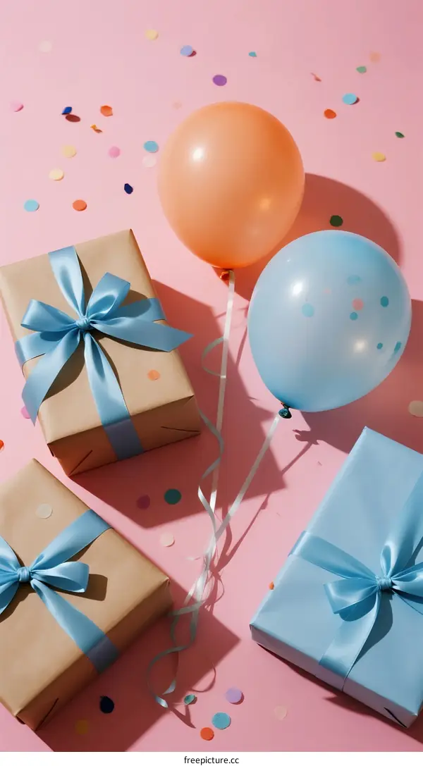 Colorful Gift Boxes and Balloons for Celebration Event