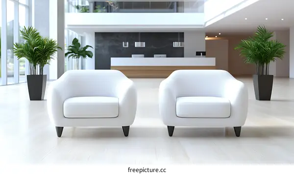 Modern Office Lobby with White Armchairs