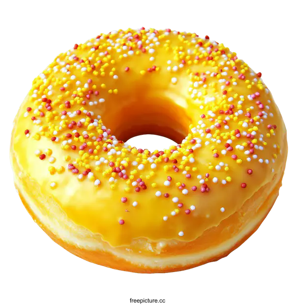 [Transparent Background PNG]Delicious Yellow Glaze Donut with Sprinkles