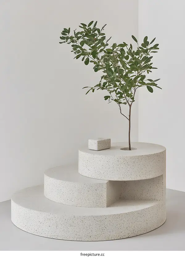 Minimalist Plant Decor with White Stone Pedestal