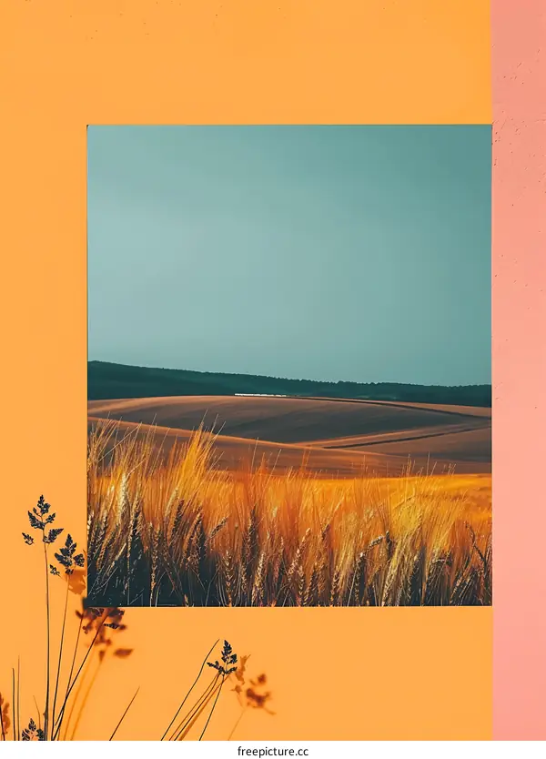 Wheat Field Framed By A Colorful Wall