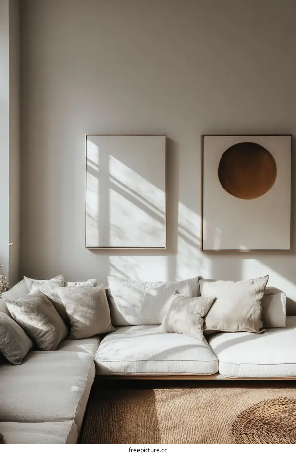 Modern Beige Living Room with Minimalist Art