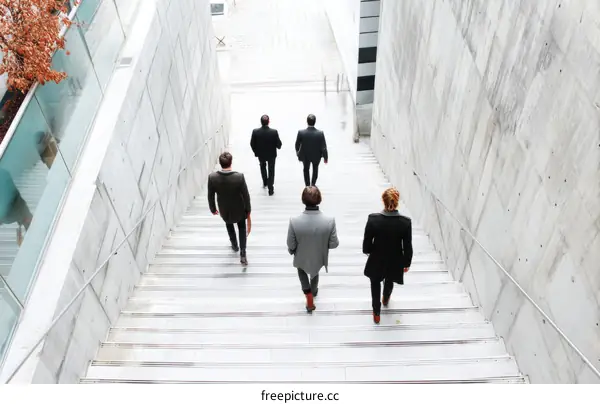 Business People Climbing Modern Concrete Stairs