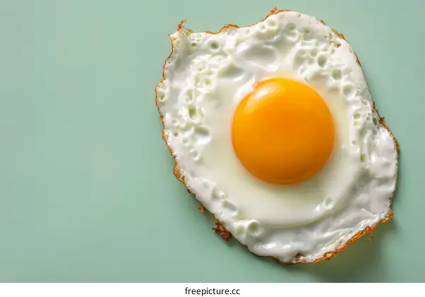 Fried egg on green background