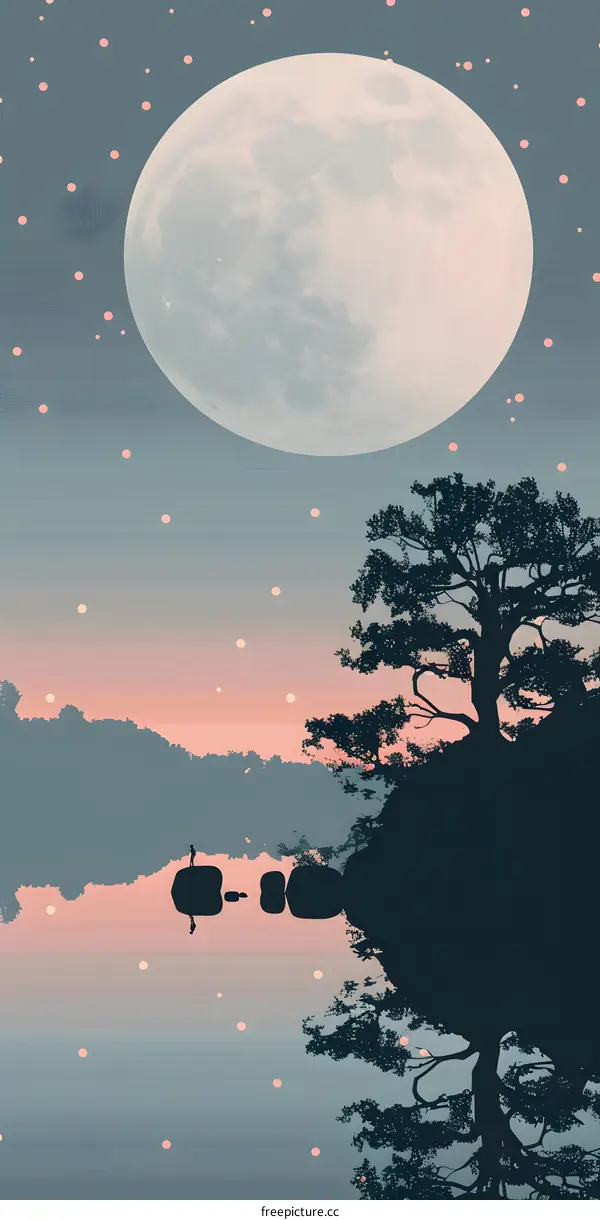 Silhouette of a Man Standing on a Rock with a Large Moon in the Background