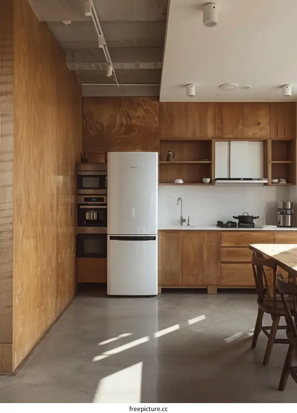 Modern Kitchen with Wood and Concrete Design