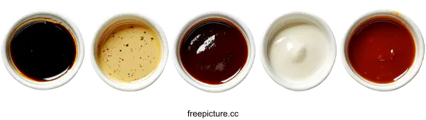 [Transparent Background PNG]Variety of Sauces in Small Bowls