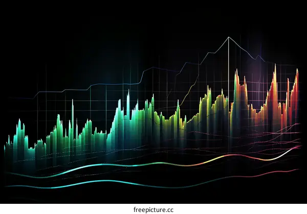 A Multicolored Digital Illustration of a Stock Market Graph with Green and Red Candlesticks