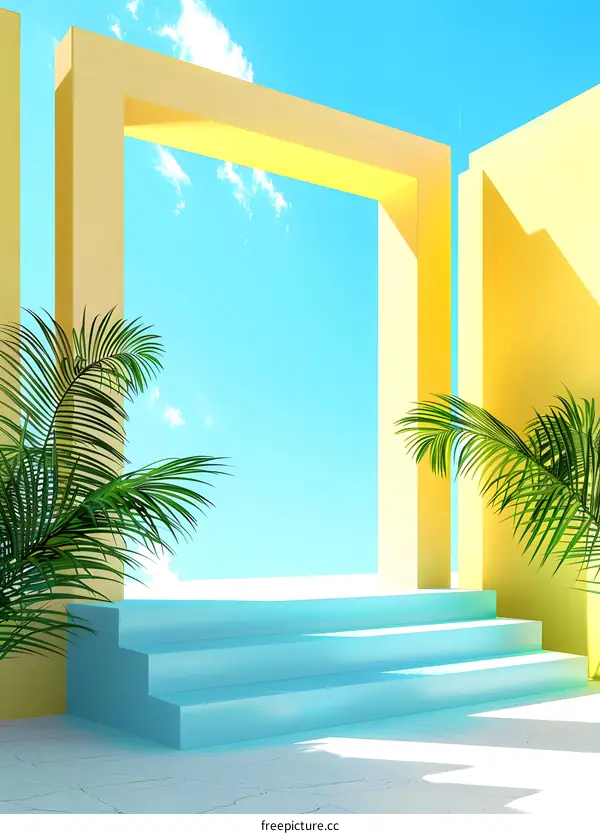 Minimalist Abstract Summer Background With Palm Tree