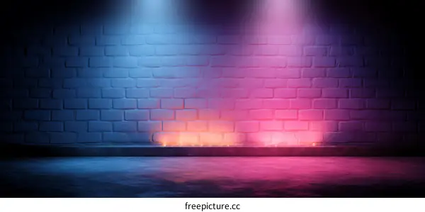 Neon Lights  Brick Wall  Empty Stage