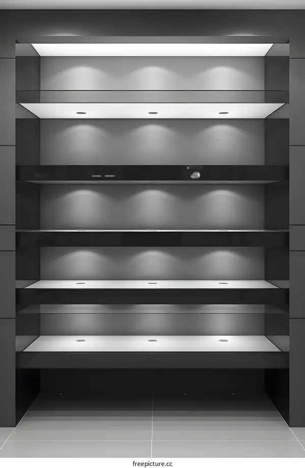 Empty Glass Shelves with Spotlight