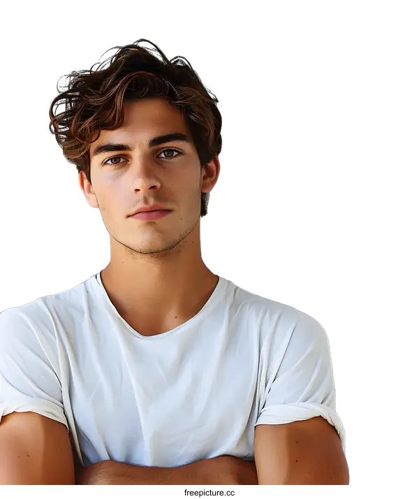 [Transparent Background PNG]Portrait of a young man with brown hair and light brown eyes