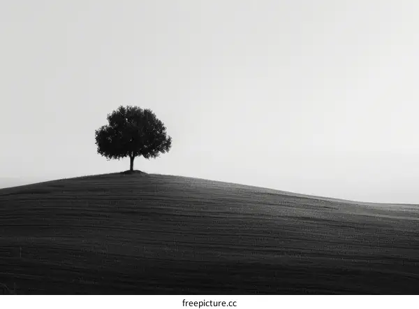 Lonely Tree on a Hill: A Black and White Landscape