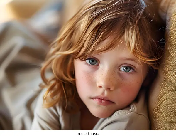 Portrait of a boy with red hair and freckles
