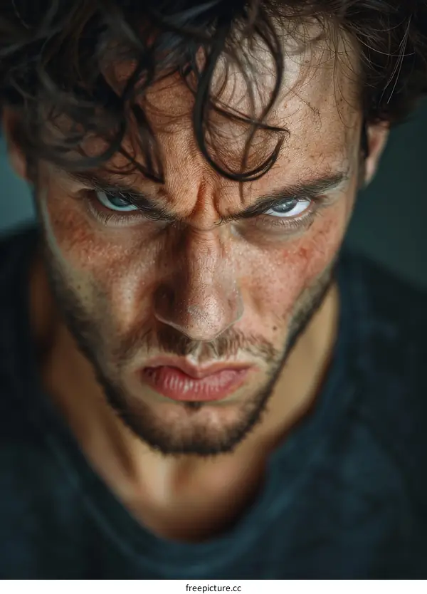 Close Up Portrait of a Man with Intense Expression