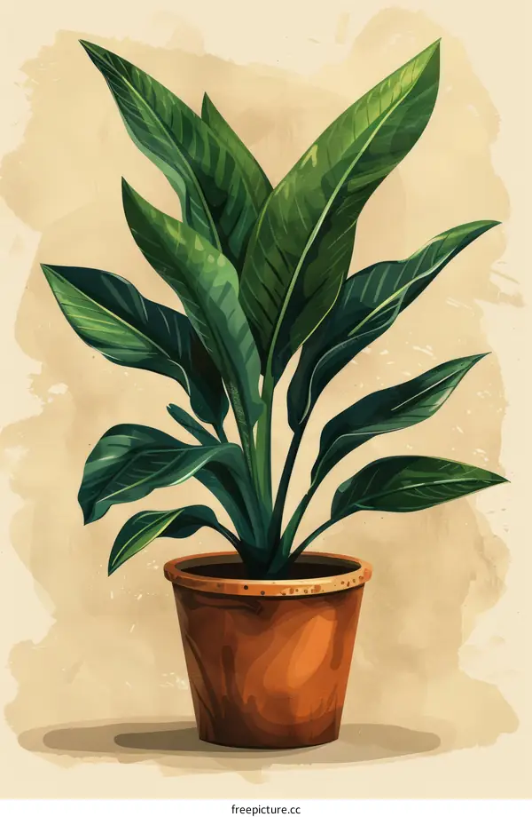 A beautiful illustration of a potted plant with lush green leaves