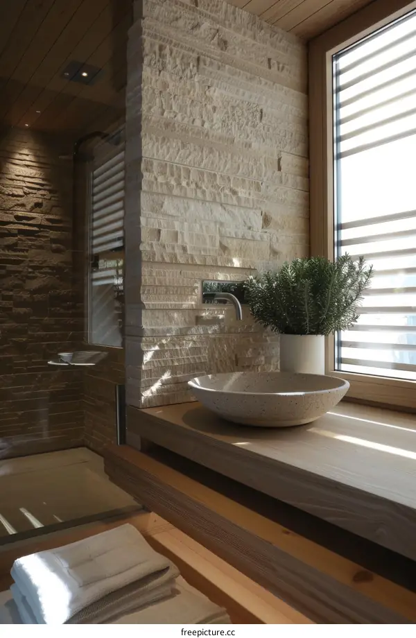 Modern Stone Bathroom Sink with Wooden Countertop