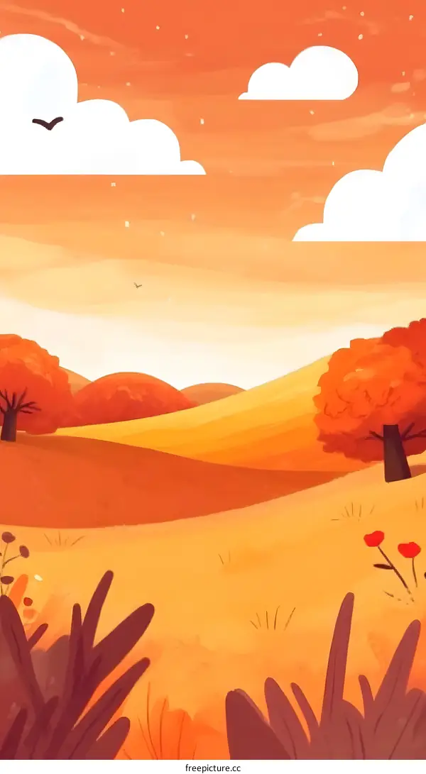 Autumn Landscape with Orange and Yellow Tones