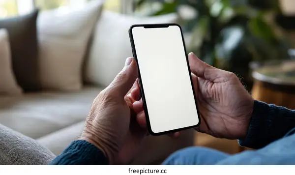 Elderly Person Holding Smartphone with Blank Screen