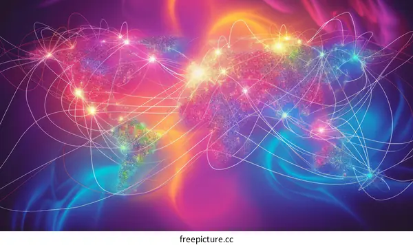 Glowing digital world map with plexus structure