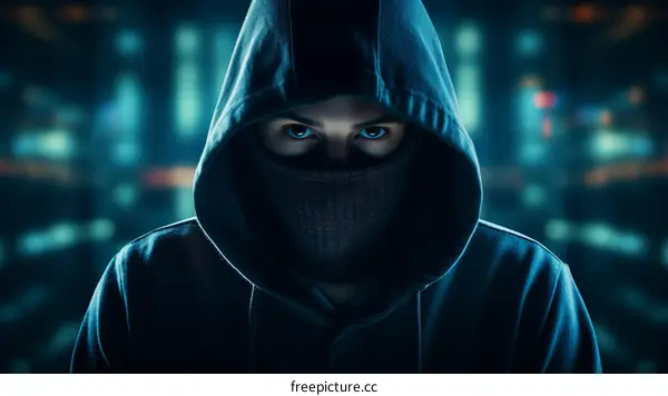 A person wearing a black hoodie and a black mask