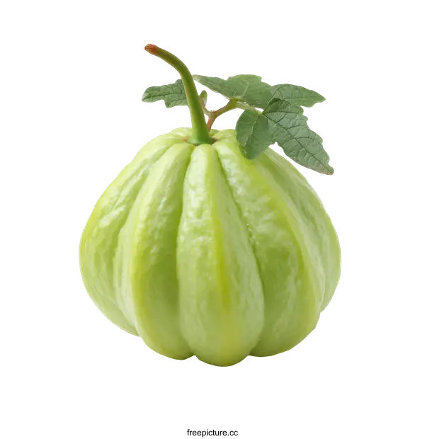 [Transparent Background PNG]Fresh Green Fruit with Leaves Isolated on White Background