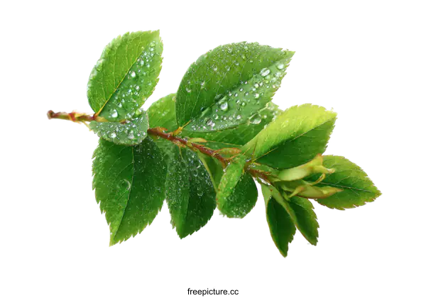 [Transparent Background PNG]Fresh Dewy Leaves of a Branch