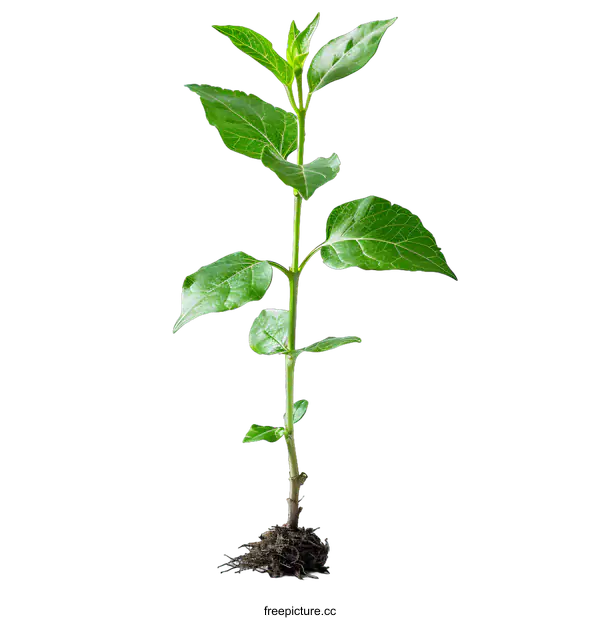 [Transparent Background PNG]Young Plant with Exposed Roots on White Background