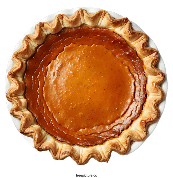[Transparent Background PNG]Top view of a pumpkin pie with a crimped edge