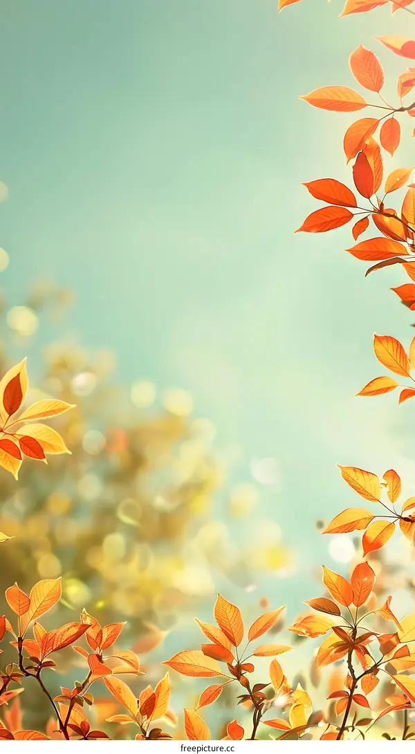 Autumn Leaves Background With Bokeh Lights