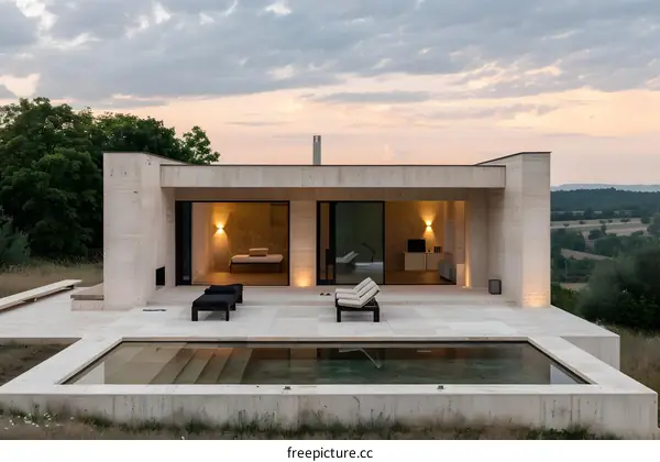 Modern Minimalist House With Swimming Pool In Nature