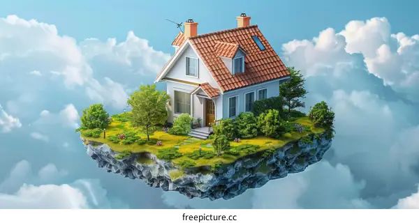 A house floating in the sky