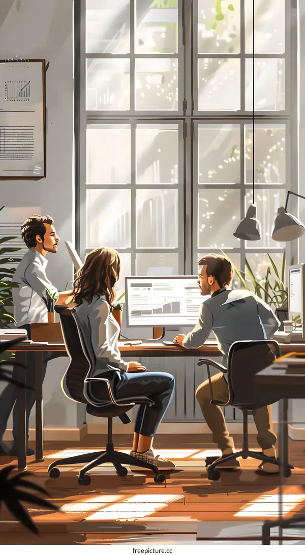 Three business people having a meeting in an office