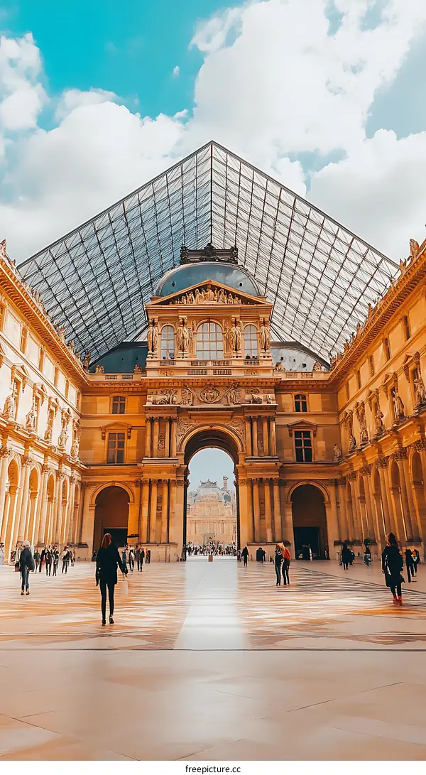 The Louvre Museum Pyramid and Glass Roof in Paris