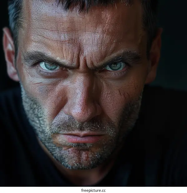 Closeup Portrait of a Caucasian Man with Intense Eyes