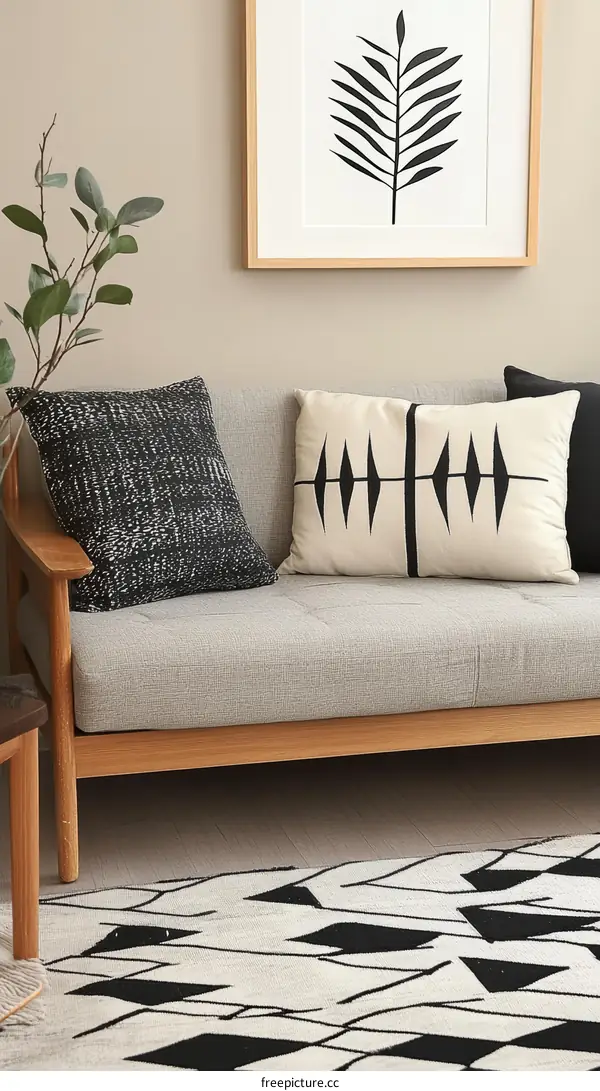 Modern Living Room Decor with Black and White Prints