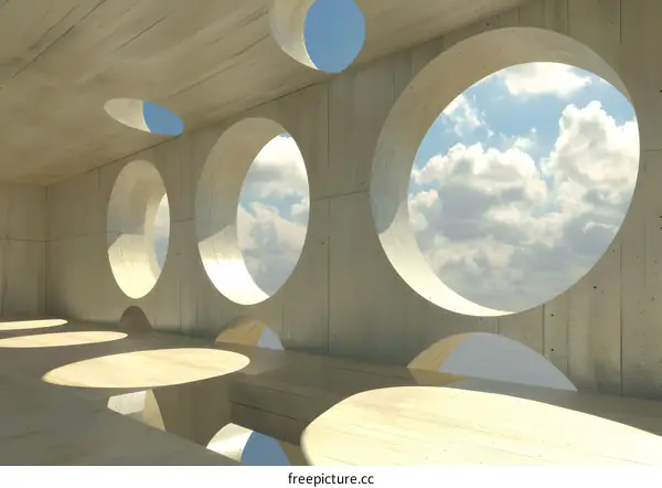 Abstract Modern Concrete Building with Circular Windows